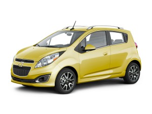Yellow Chevrolet Spark with white background