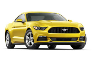 Yellow Ford Mustang with white background